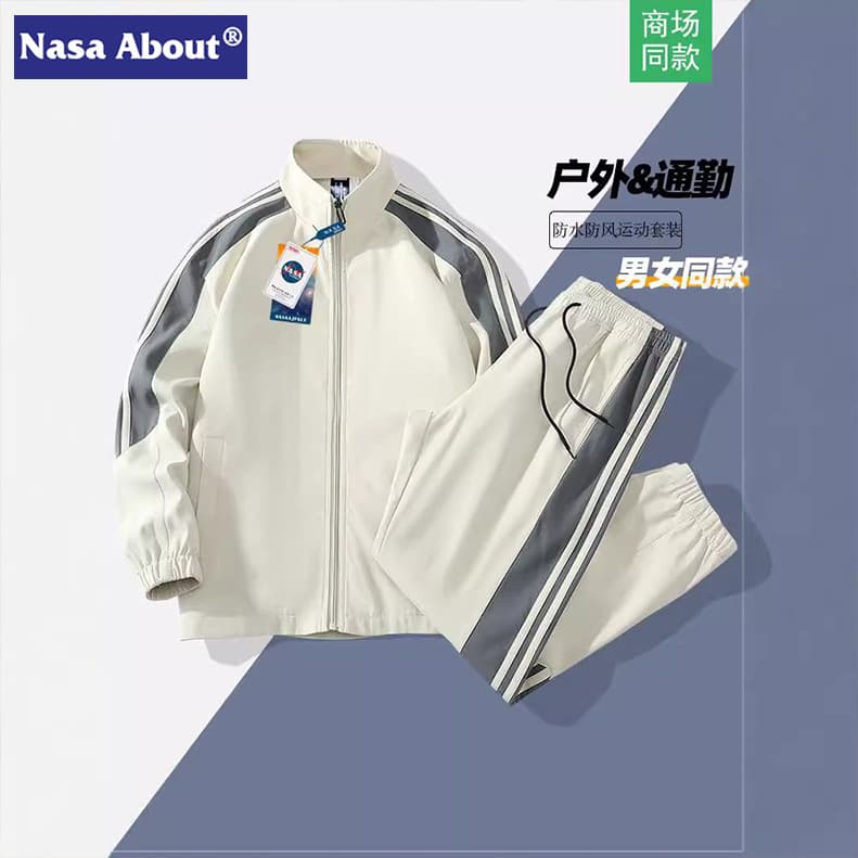 NASA Sports Suit Men's Jacket Spring Autumn Striped Outerwear Men's Matching Outfit Two-Piece Set Trendy Windproof