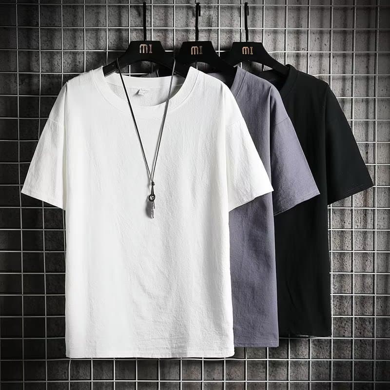 Linen-Like Short Sleeve T-Shirt for Men Summer New Trendy Loose Fit Cotton-Linen Blend Solid Color Tee