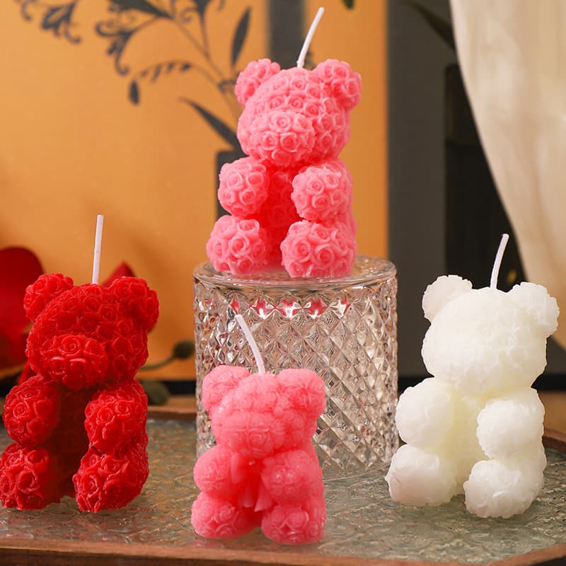Creative Valentine's Day Gift Handmade DIY Rose Bear Scented Candle Bedroom Home Decoration Girlfriend Birthday Gift