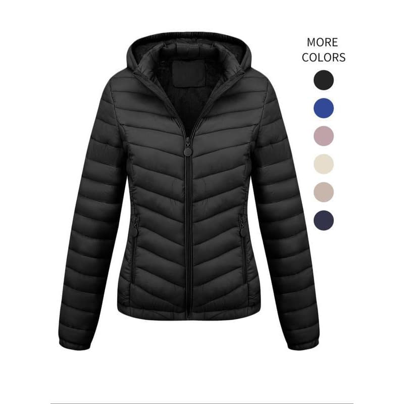 Women's Solid Zip-Up Hooded Winter Coat Jacket Casual Cross-Border