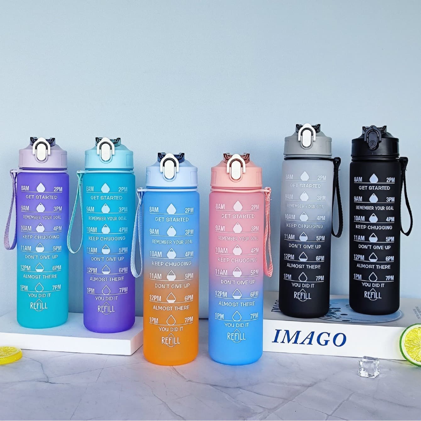 Medium Cup from Three-Piece Set, Amazon Cross-border E-commerce Gradient Color Frosted Sports 800ml Water Bottle, High Durability and Portability
