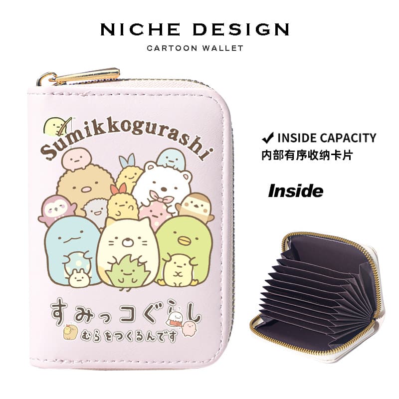 Sumikko Gurashi Card Holder Cute Cartoon Zipper Large Capacity Multi-Slot Card Case Wallet for Credit Cards and ID