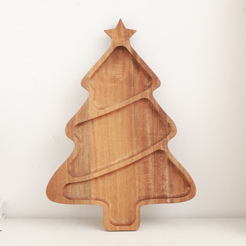 Wooden Christmas tree tray restaurant decoration dinner plate children's cookie candy snack tray solid wood dried fruit fast food tray