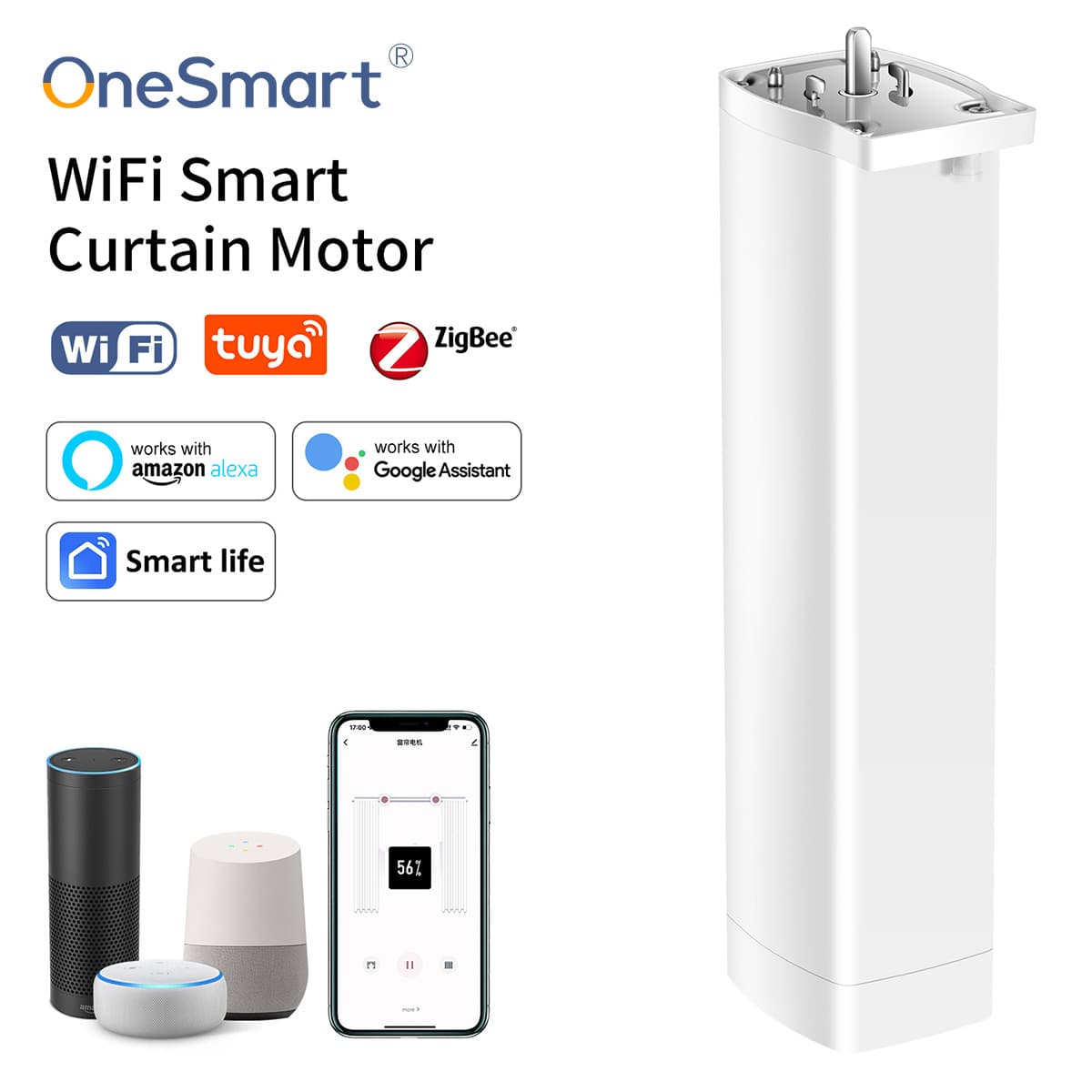 OneSmart Tuya Zigbee/WiFi Smart Home App Voice Control Timed Electric Curtain Track Motor