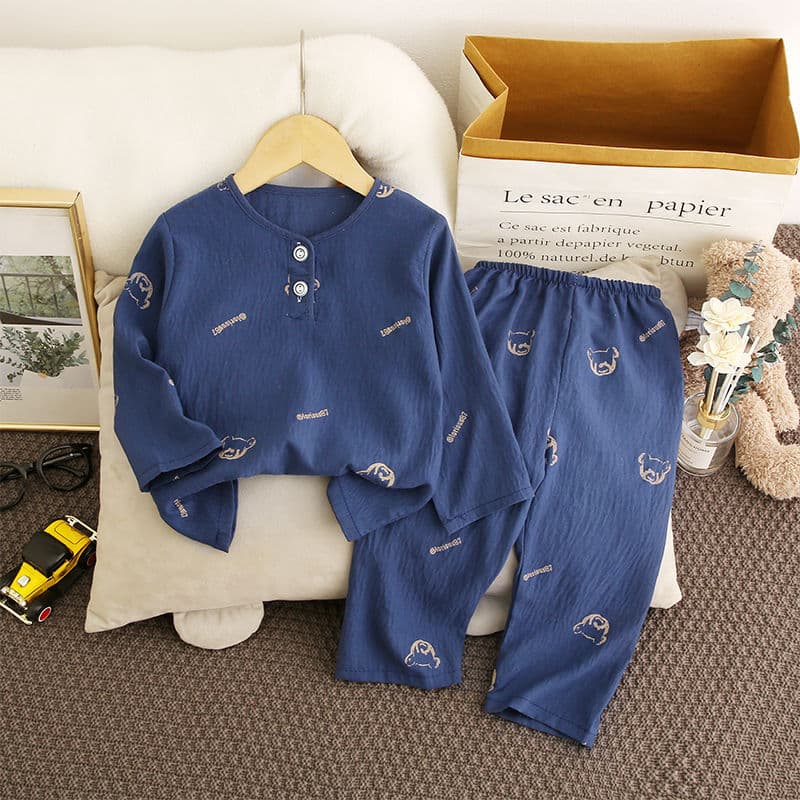 Summer new cartoon children's pajamas thin cotton long-sleeved trousers suit men's home girl summer air-conditioned clothes