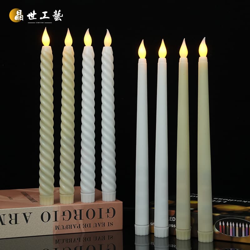 Cross-border LED Long Candle Light, Spiral Flame Tip, Remote Control Electronic Candle, Romantic Western Restaurant Decorative Candle