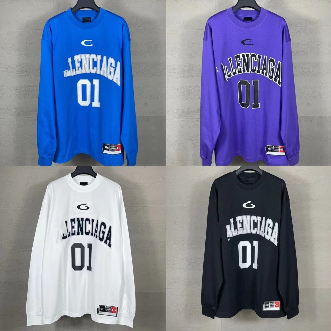 Paris high version SS25 new B family joint basketball 01 uniform embroidery printing loose casual long-sleeved T-shirt
