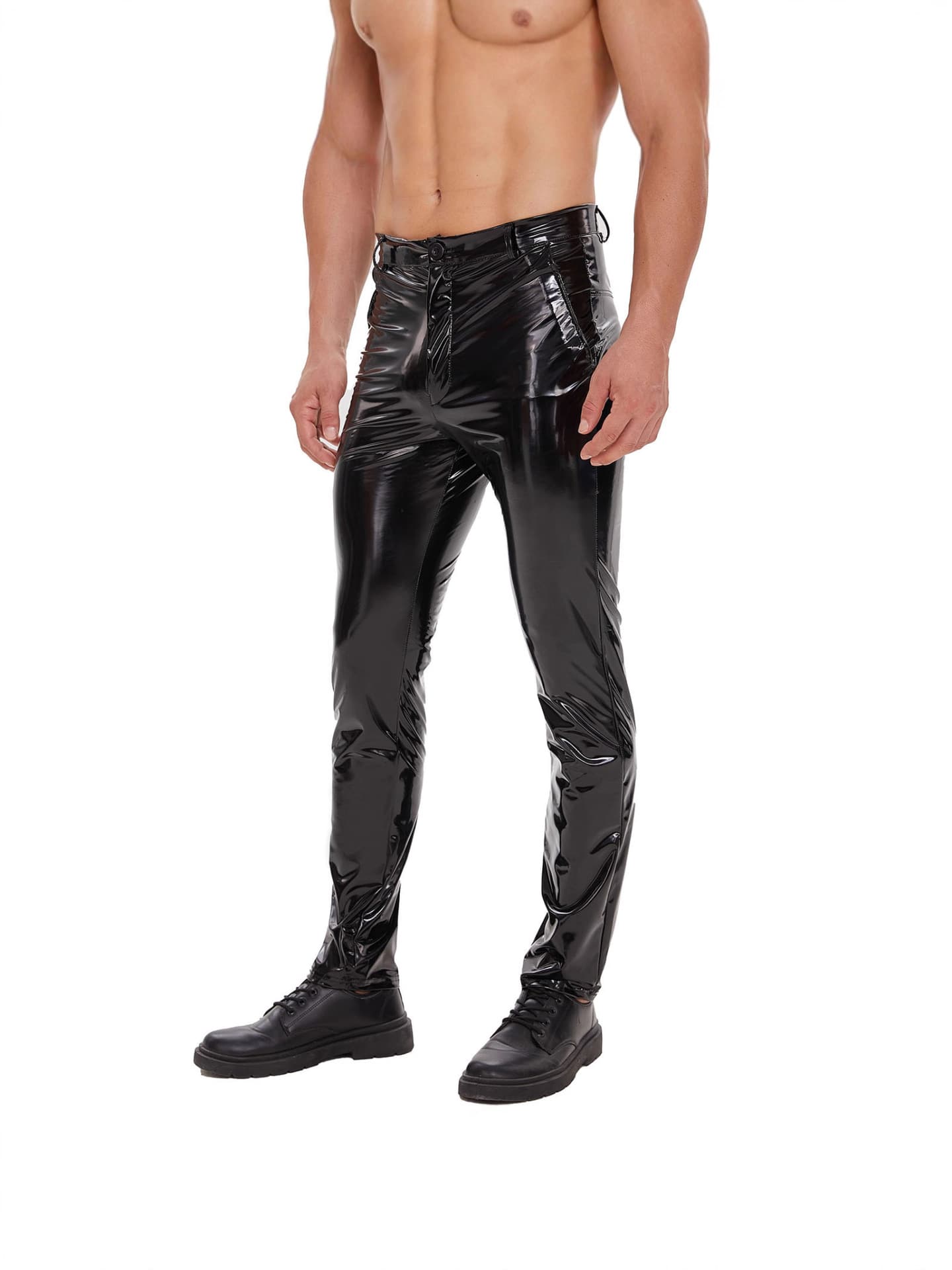 Cherry Temptation Cross-border European and American Men's Zip Fly PU Patent Leather Casual Straight-Leg Shaping Pants KTV Performance Costume