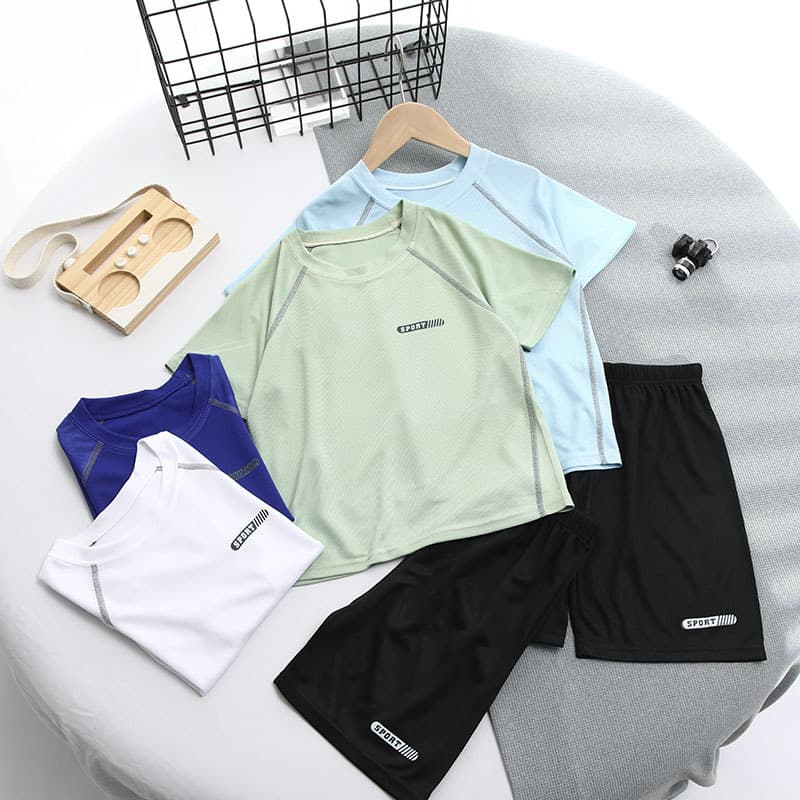 Children's clothing boys' cool quick-drying short-sleeved girls' T-shirt sports summer thin children's short T medium and large children's summer suit