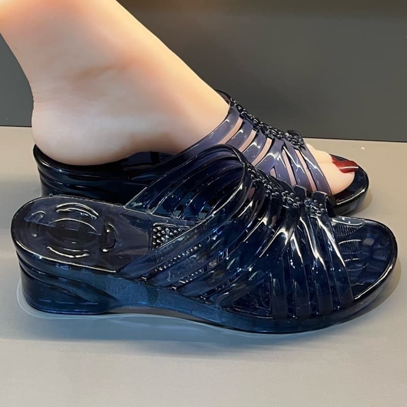New Wedge Slippers for Women, PVC Soft Sole, Summer Jelly Shoes, Elevated Crystal Slippers, Thickened Outsole