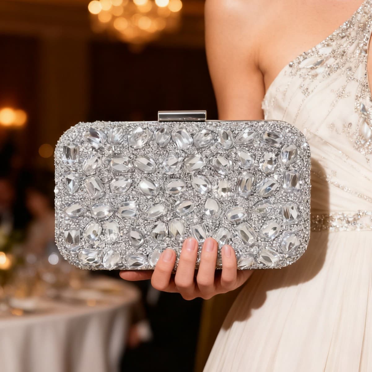 New Cross-Border Sparkly Rhinestone Clutch Bag Evening Bag Wedding Banquet Bag Party Bag Dress Bag Small Square Bag Women's Bag