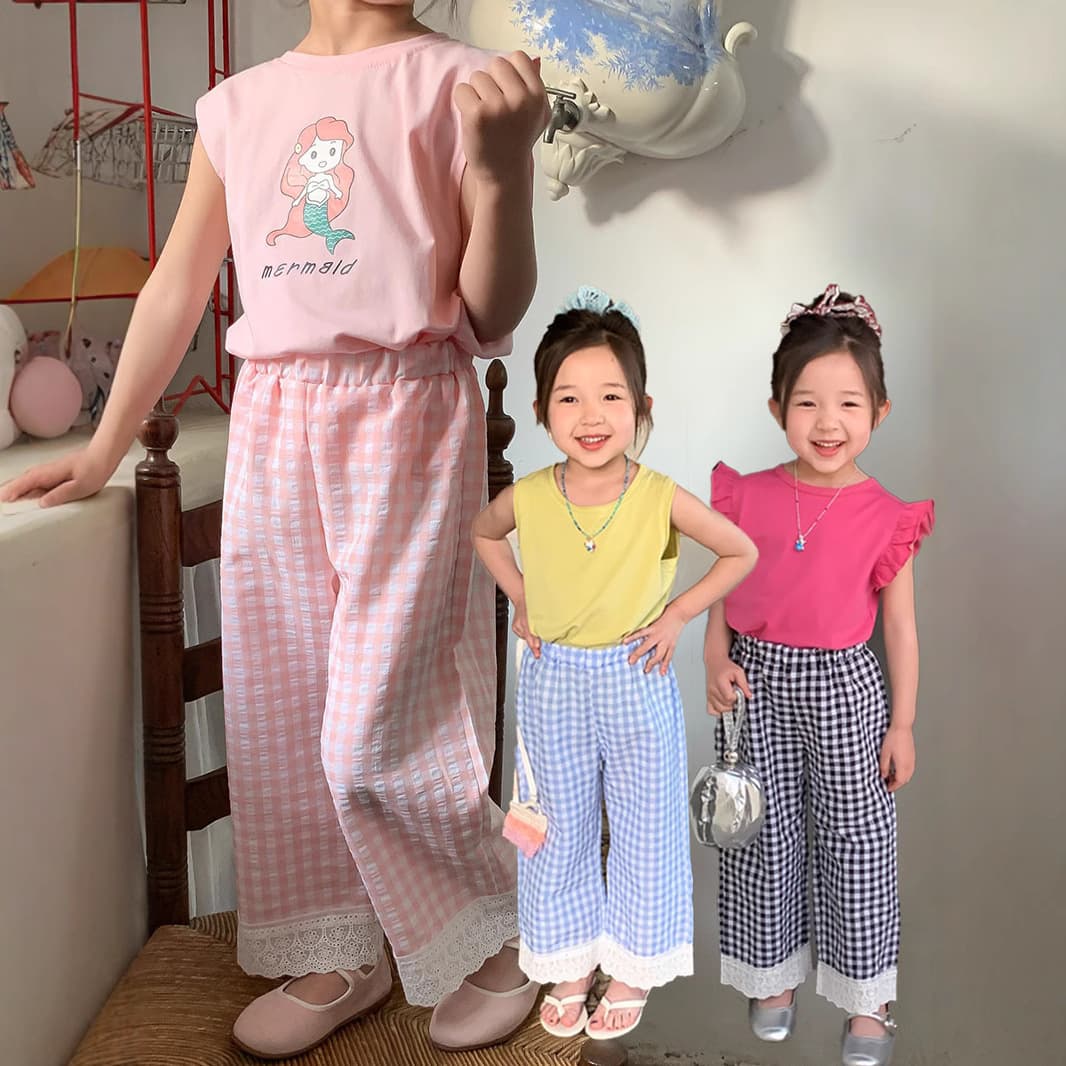 Girls Spring Thin Plaid Wide Leg Pants Baby Toddler Dopamine Pants Cropped Pants Kids Mosquito Repellent Pants