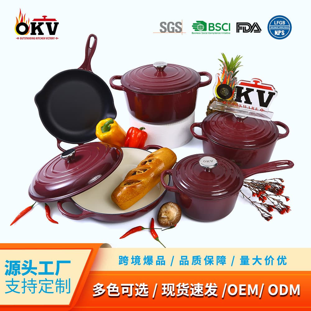 Enamel Pot 5-Piece Cast Iron Cookware Set, Home Soup Pot Casserole Cooking Pot, Multi-Functional Non-Stick Pot