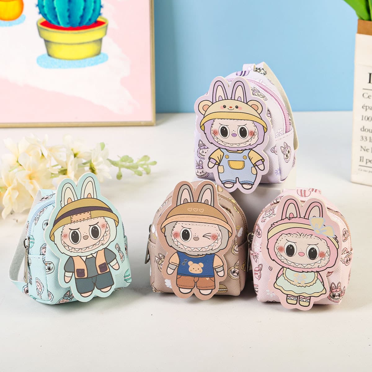 Cartoon Small Backpack Coin Purse Card Holder Cute Keychain Bag Mini Pouch Earphone Case Portable Carry-along