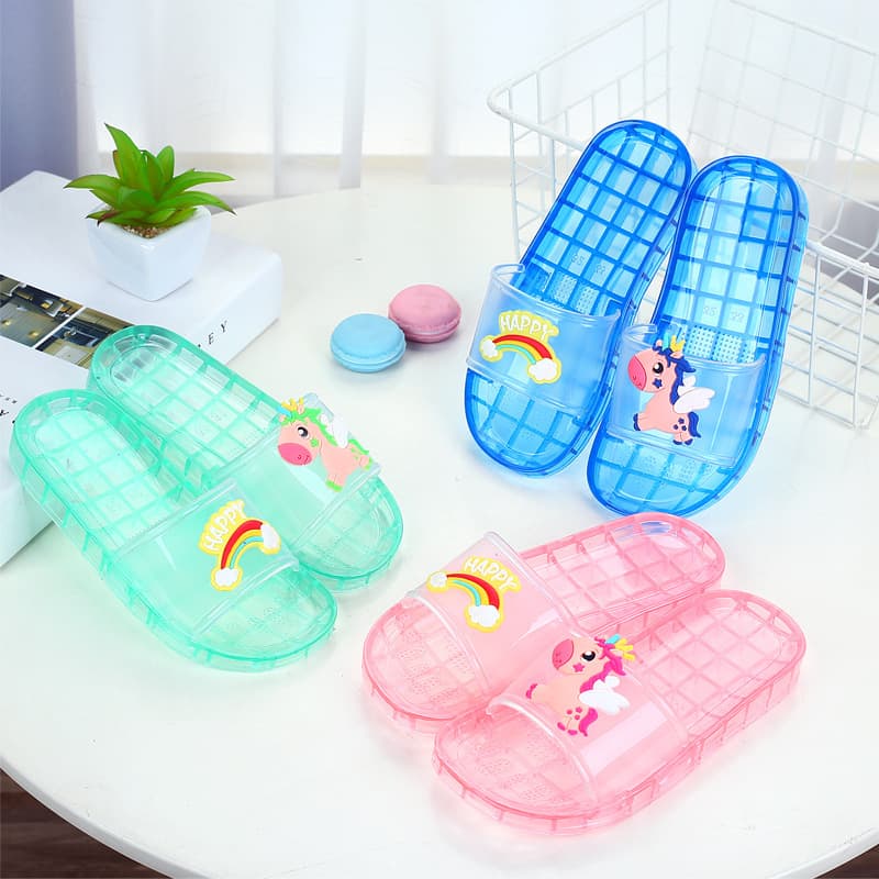 Summer Fashion Cartoon Kids Slippers for Parent-Child, Crystal Clear Transparent Indoor Home Anti-Slip Odor-Resistant Sandals for Women