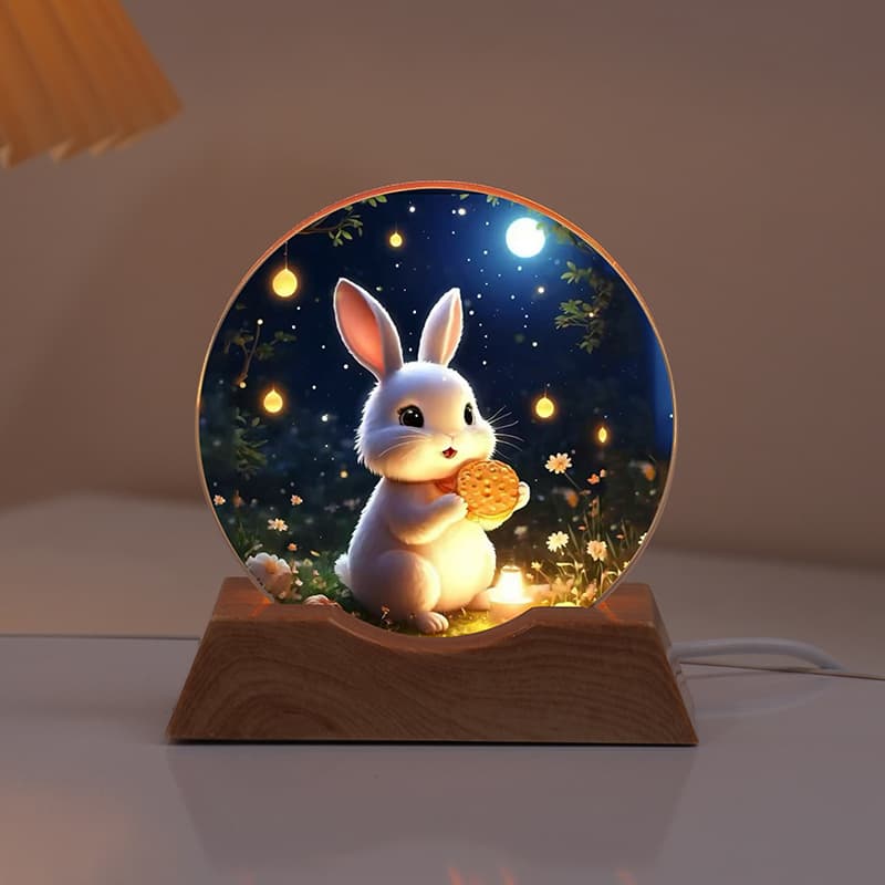 Mid-Autumn Crystal Printed Night Light Creative Bedroom Desktop Glowing Decorative Ambiance Lamp Event Gift Holiday Present