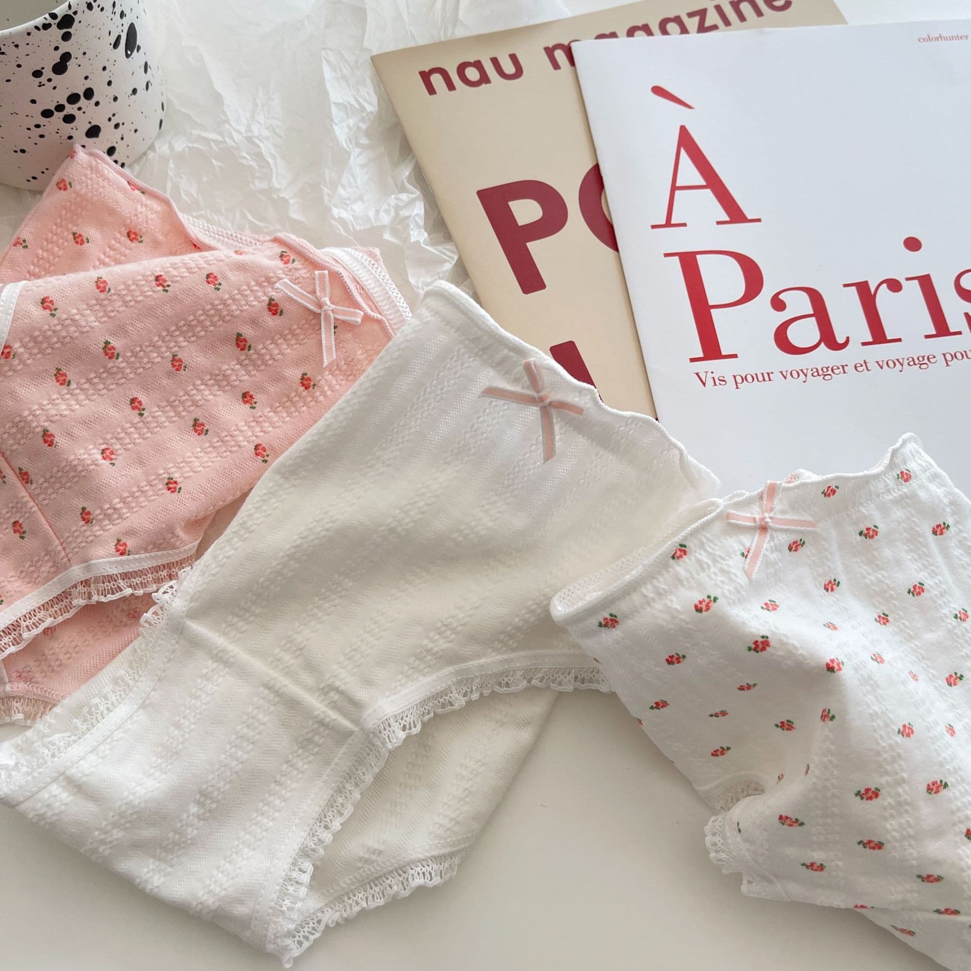 Kameow girl lace bow underwear pure cotton crotch type A mid-waist cotton crotch briefs wind breathable buttocks lifting