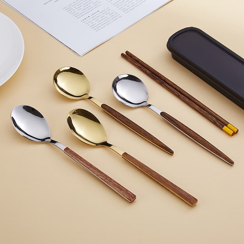 Custom Vintage Mango Wood Chopsticks and Spoon Set, Portable Gift for Home or Outdoor Camping, One Chopstick and One Spoon