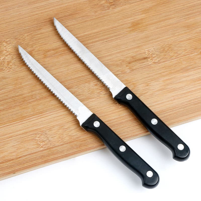 BBQ Outdoor Plastic Handle Kitchen Bread Knife Stainless Steel Serrated Steak Knife Western Style