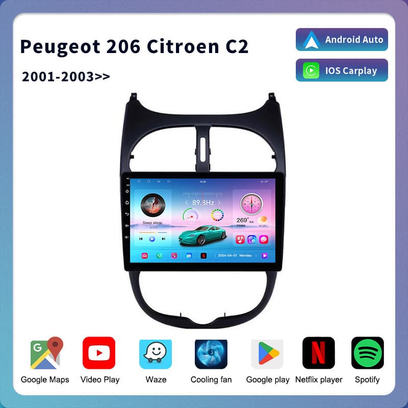 For Peugeot 206 Citroen C2 CarPlay Android GPS Radio MP5