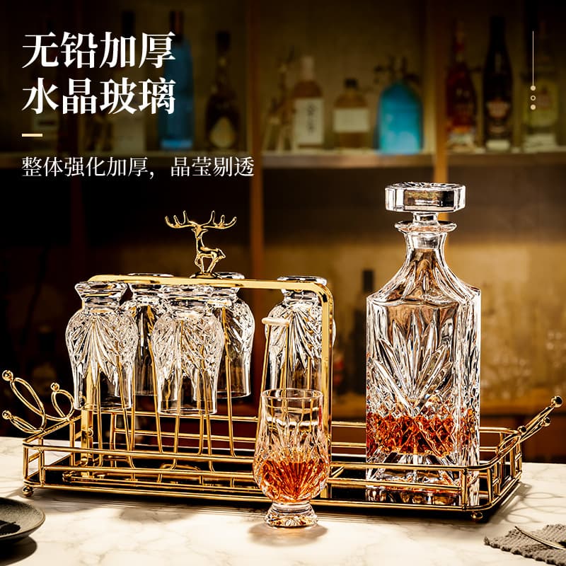European Whiskey Carved Decanter Set with Tulip Glasses Crystal Glass Barware Liquor Decanter