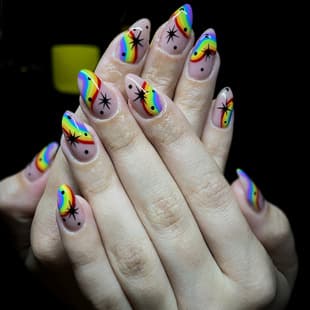 Cross-border European and American Hot Selling Fake Nails Rainbow Pattern Sweet Cool Style Press-On Nails 24-Piece Nail Set Wholesale