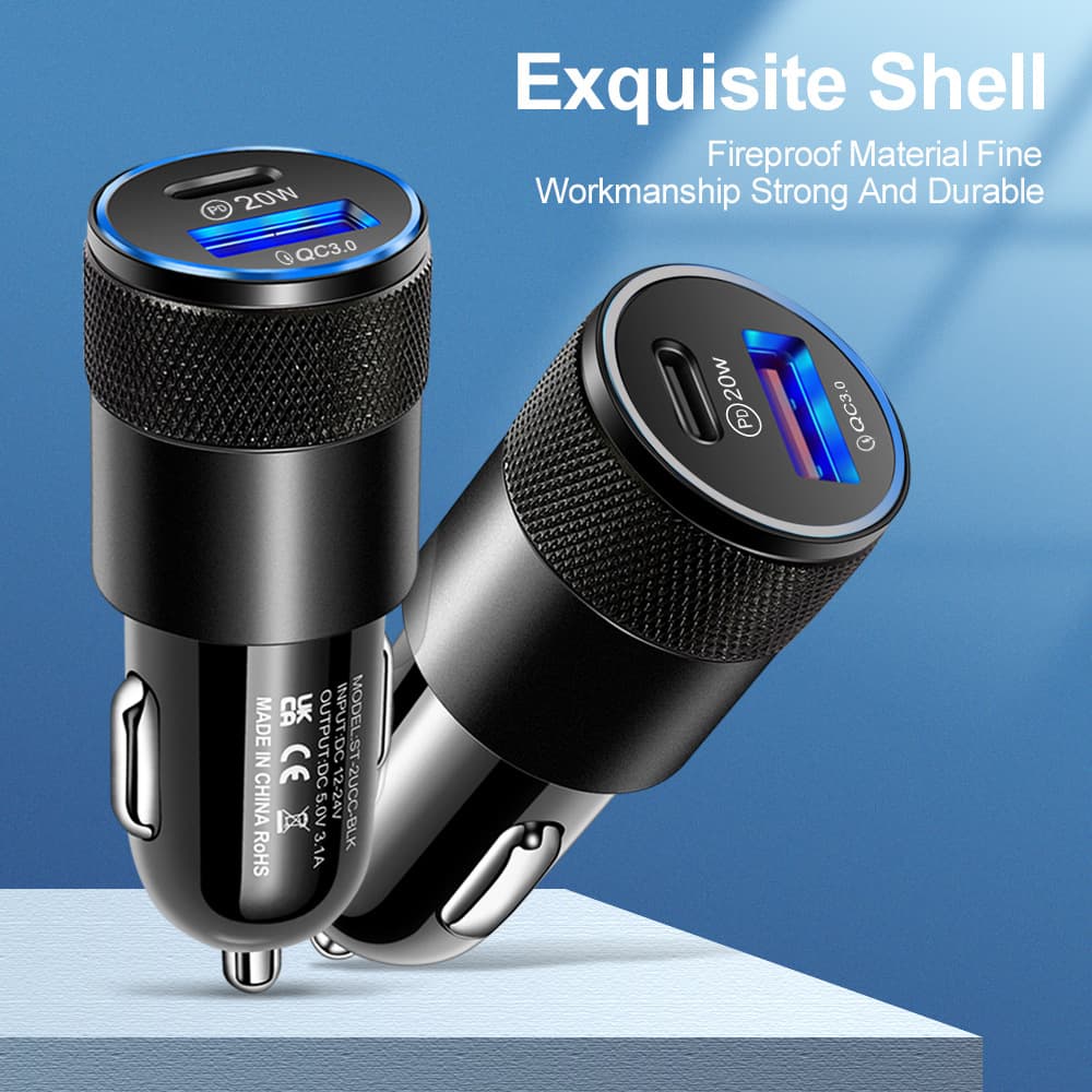 3.1A USB+PD Metal Car Charger Aluminum Alloy Bullet Car Charger Phone Car Charger Cross-border Wholesale