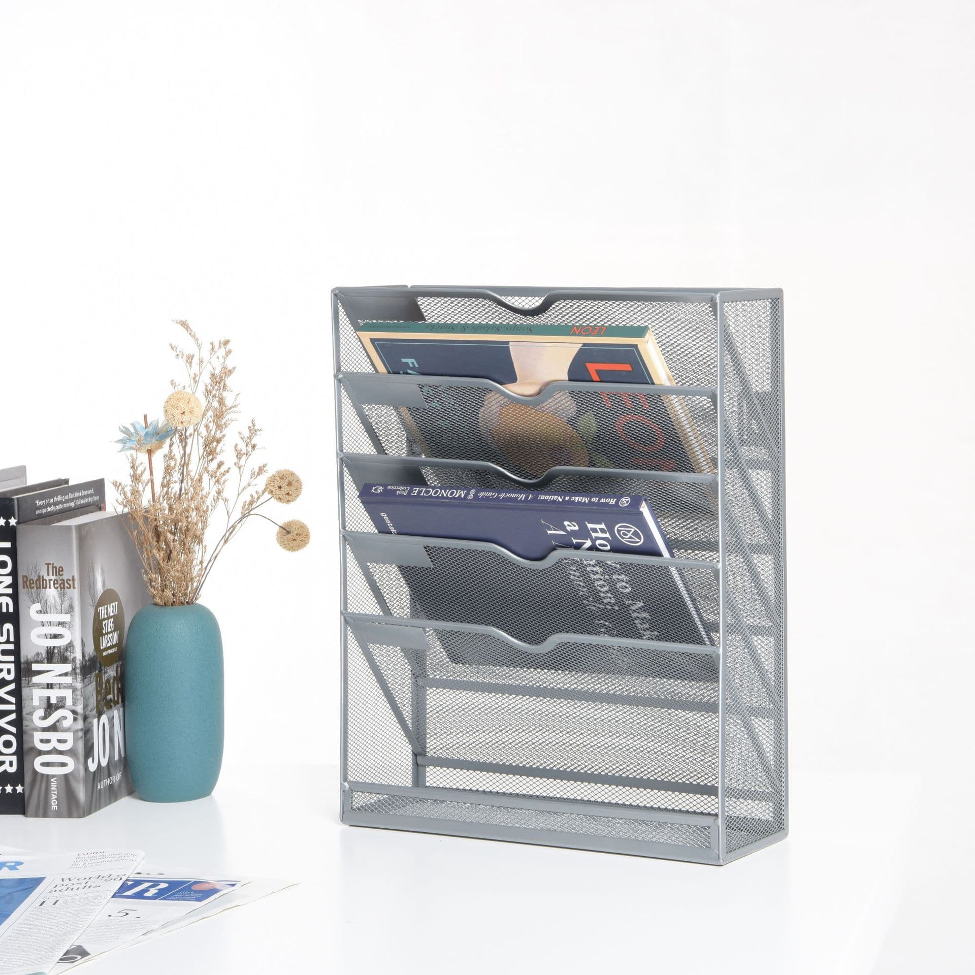 6-Tier Office Education Book Desk Side Desktop File Rack Storage Iron Multi-functional Document Archive Shelf