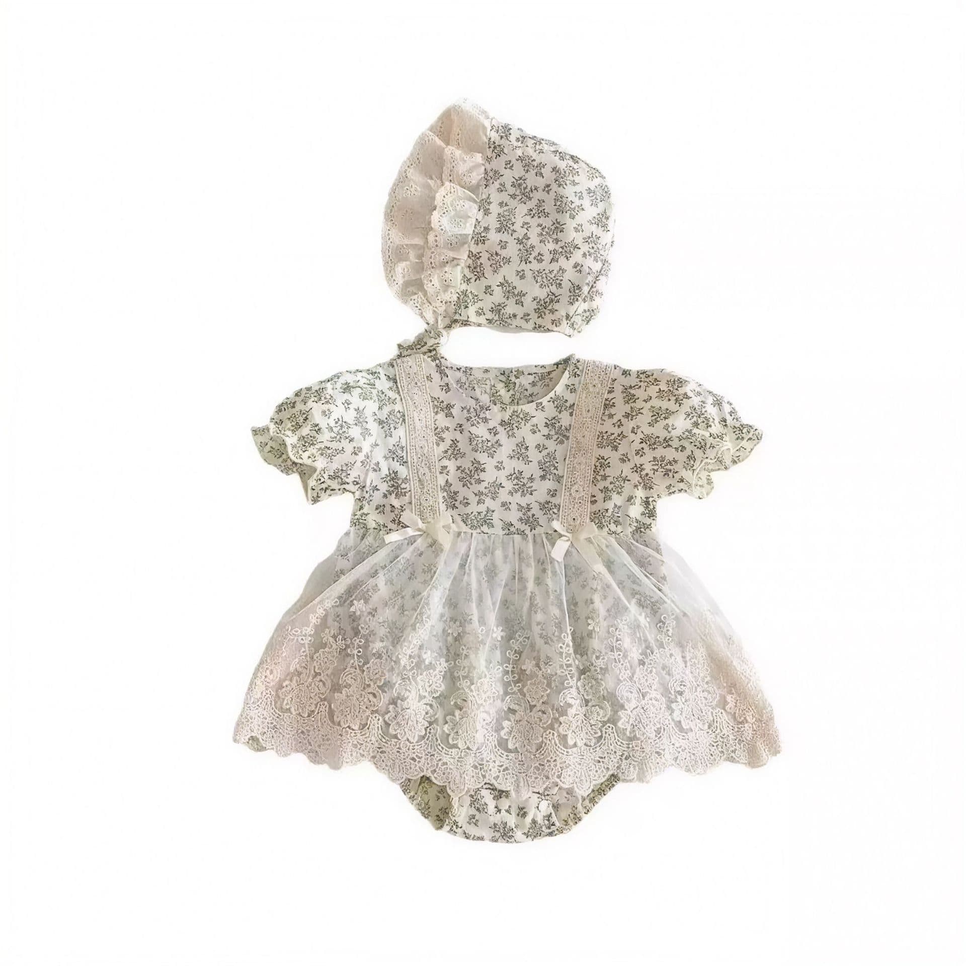 Newborn baby summer skirt, baby girl short-sleeved lace clothes, hundred-day lady princess outer wear crawling suit