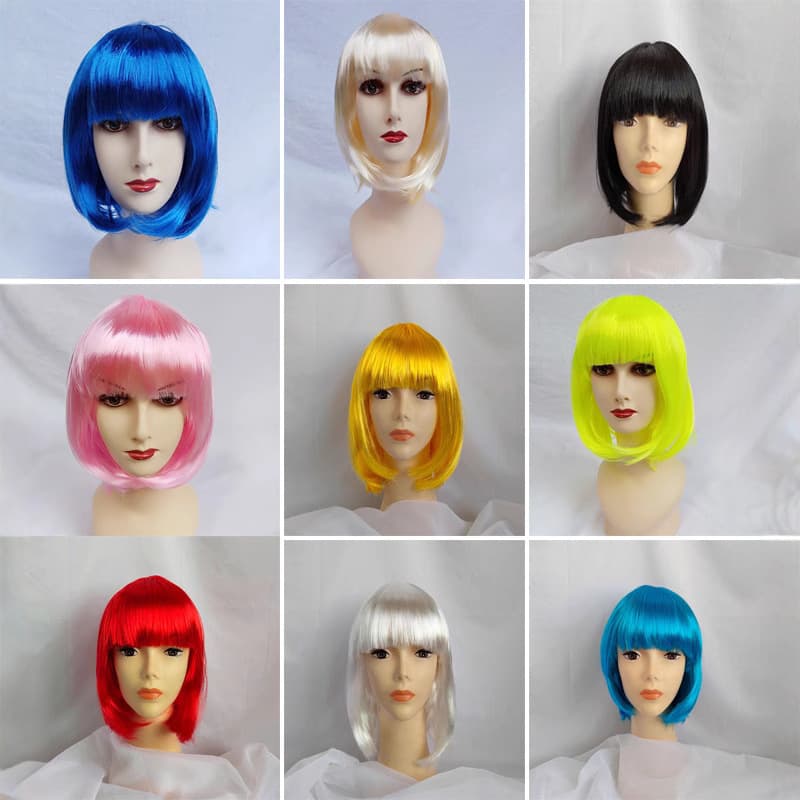 Supply of full bangs student hair festival colorful Bobo head Halloween short hair wig headdress Halloween dress up
