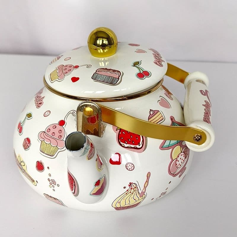 2.5L Enamel Cake Flower Tea Kettle, Enamel Coffee Pot, Cold Water Pitcher, Xinjiang Tibetan-Style Butter Tea Pot