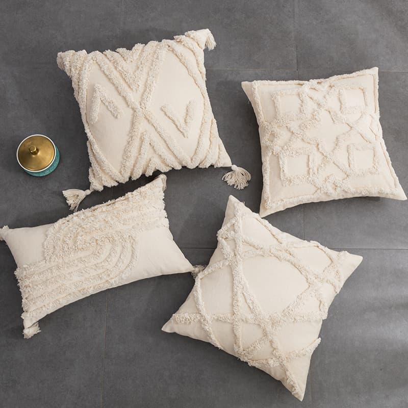 Cross-border Hot Selling Bohemian Moroccan Cotton Tufted Embroidery Throw Pillow Cover Ins Style Sofa Backrest Cushion Cover with Tassels