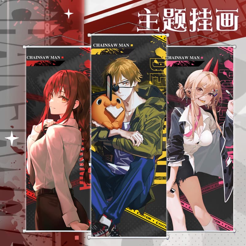 Chainsaw Man Hanging Scroll Pochita Denji Makima Power Reze Peach Velvet Roll Cloth Poster