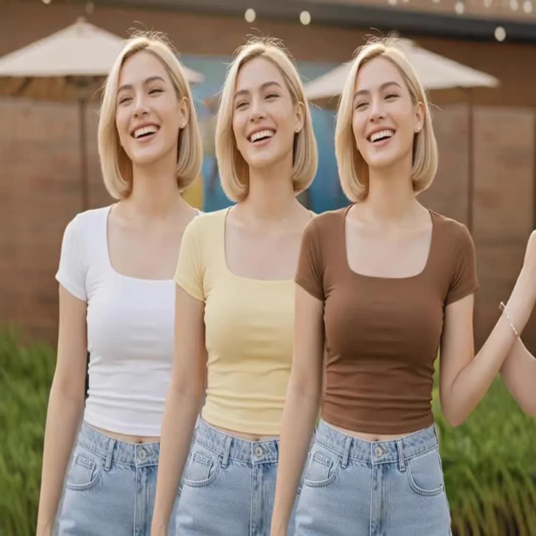 Solid Color Square-Neck Short-Sleeve T-Shirt for Women, Summer Slim-Fit Base Shirt, Spicy Style, Waist-Cinching Cropped Top