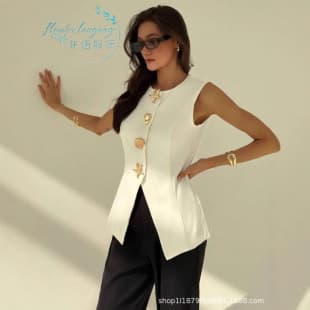 Cross-border Sleeveless Vest 2025 Summer New Outerwear Irregular Button V-Neck Tank Top for Women
