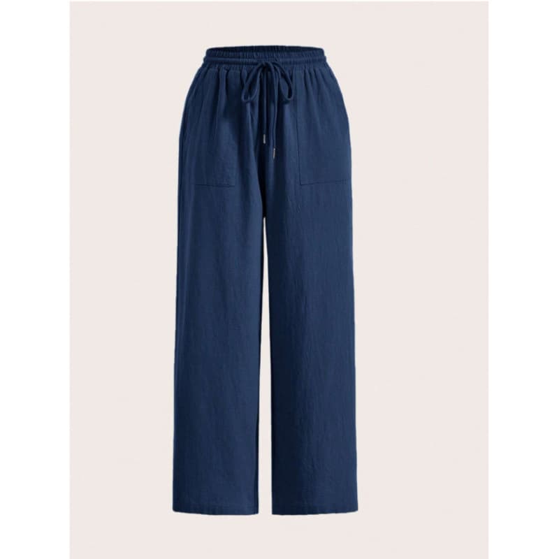 2025 Amazon Cross-border Trade New Women's Casual Solid Color Drawstring Straight-Leg Flare Pocket Lounge Pants for US/EU Markets