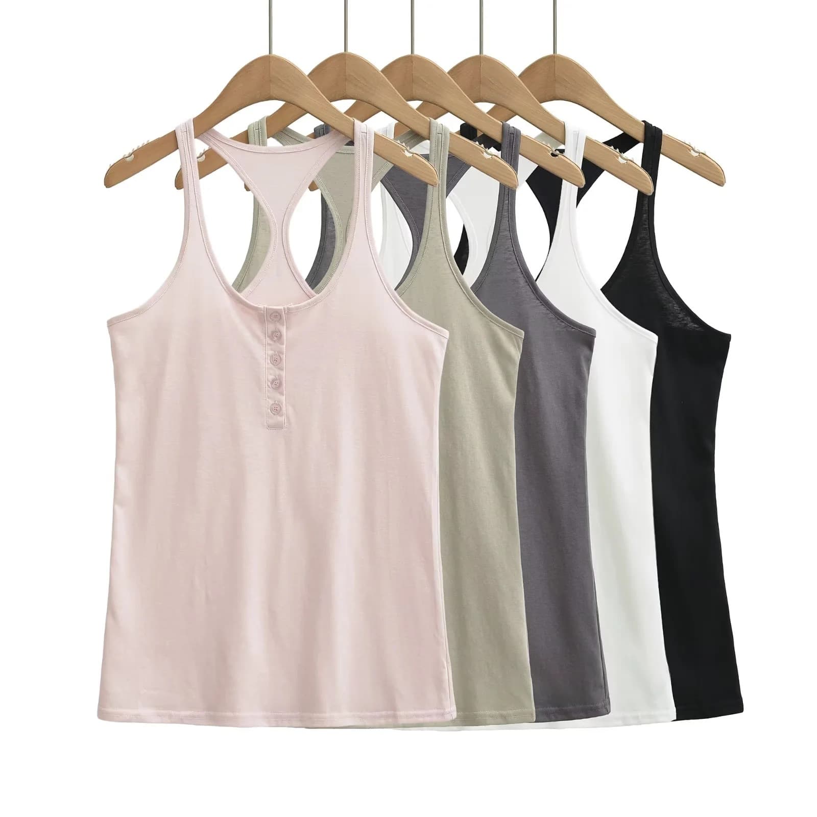 Pure Desire U-Neck Button Loose Sports Racerback Tank Top Women Summer Hot Girl Sexy Back Midi Length Camisole Top