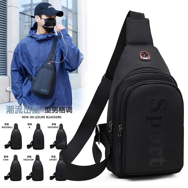 Fashionable Men's Chest Bag Nylon Lightweight Outdoor Sports and Leisure Crossbody Bag Student Trendy Commuting Handheld Shoulder Bag