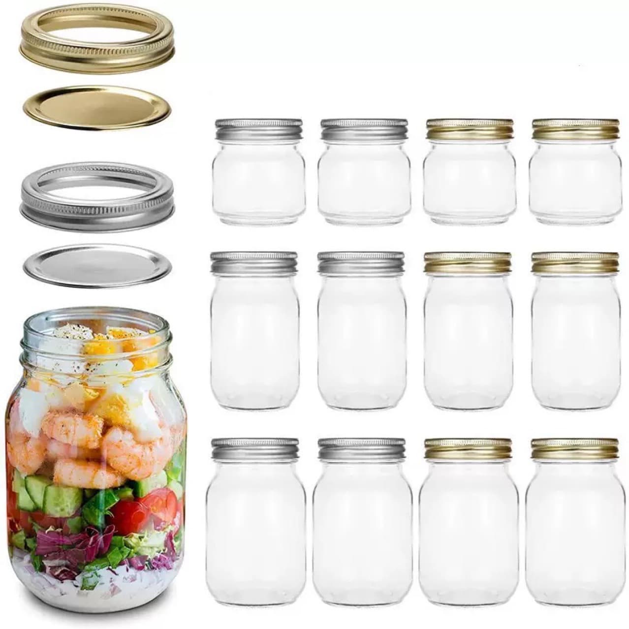 Cross-border hot sale Mason jar glass bottle standard mouth Mason jar split lid vegetable salad overnight oats sealed jar