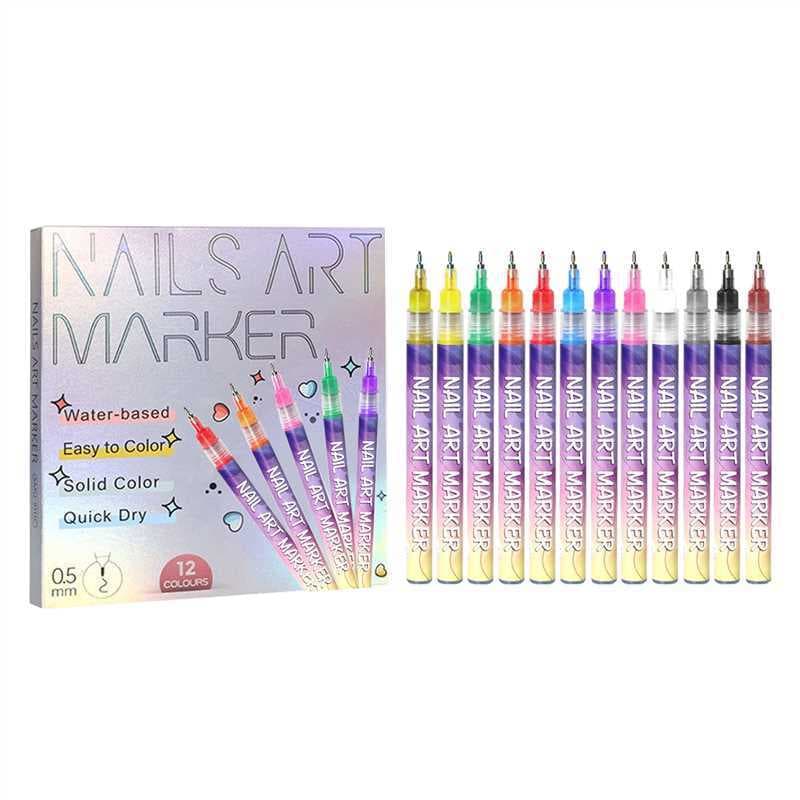 Nail Art Pens Set DIY Nail Painting Pens Multi-Colored Nail Art Nail Pieces 12 Color Line Pen Nail Art Pens