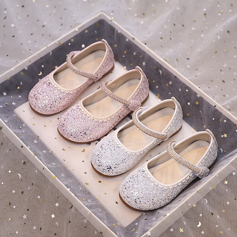 2025 New Korean Style Simple Glitter Princess Shoes, Girls' Leather Shoes, Sweet Children's Performance Shoes for Export
