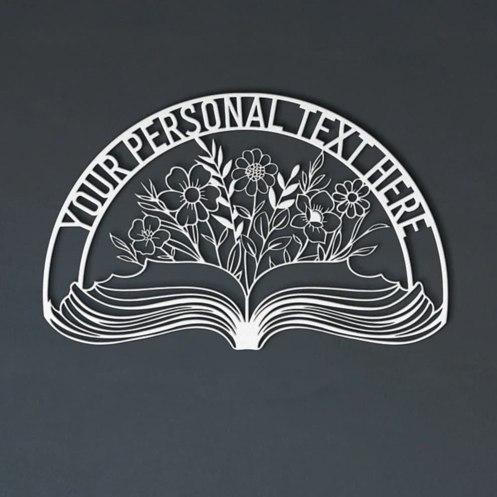 Personalized floral design teacher's name metal plaque book-shaped wall decoration gift