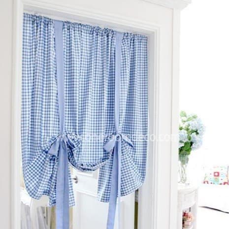 C01 Blue Plaid Curtain Short Curtain Cabinet Door Curtain Korean Style Partition Curtain