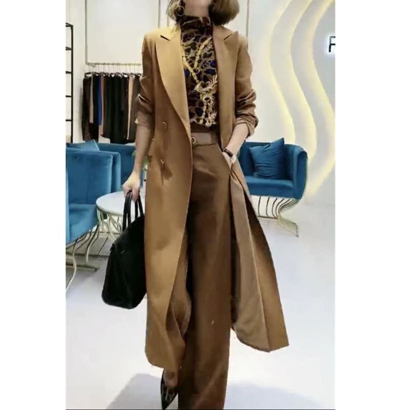 9817 Daai Mei Yiyuan 2025 new autumn coat fashionable long-sleeved khaki long windbreaker for women to look slim and trendy