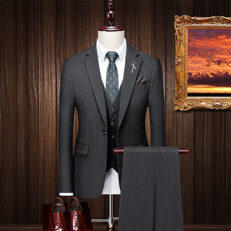 Men's Three-Piece Suit Trendy Korean Slim Fit Business Casual Blazer Groom Wedding Attire