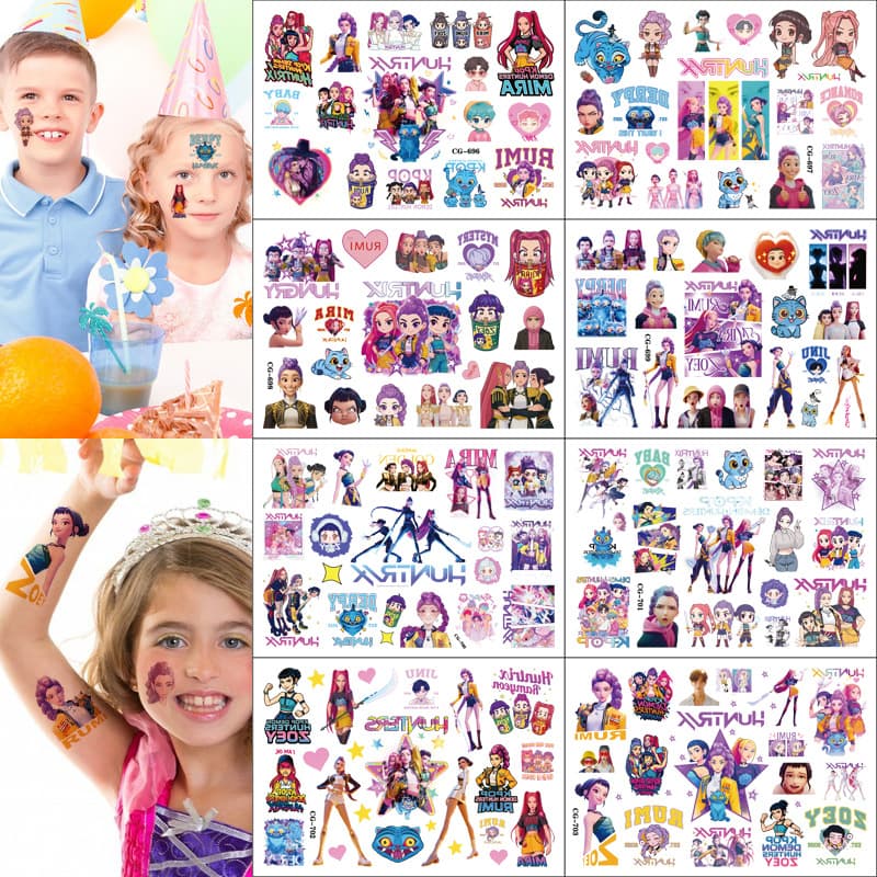 8 Styles Cross-border K-Pop Demon Slayer Girl Squad Cartoon Tattoo Stickers, Children's Water Transfer Disposable Tattoos for Boys and Girls