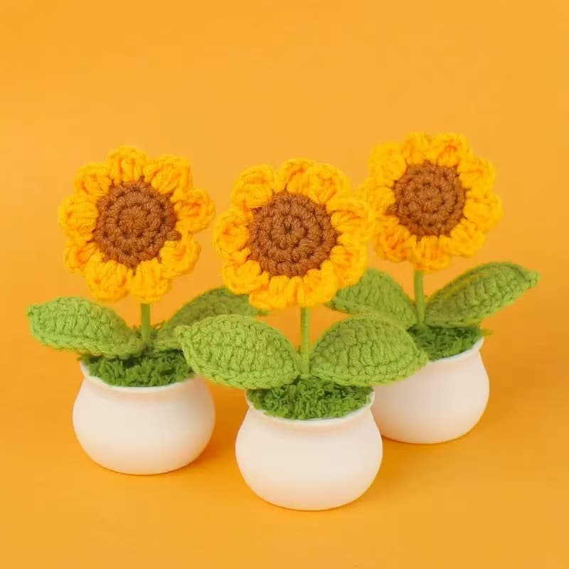 Mother's Day finished cross-border woolen sunflower potted artificial flower ornaments for the beginning of school season Teacher's Day small gift