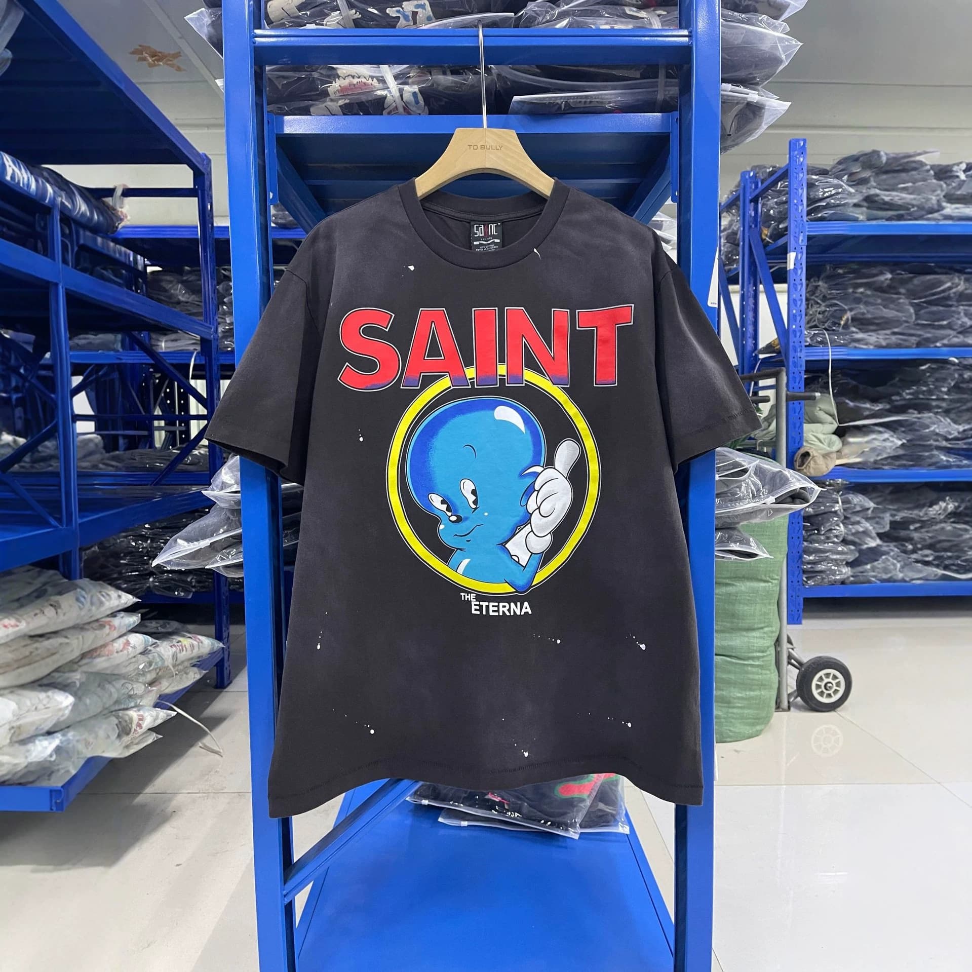 Saint Michael Blue Angel Baby Washed Distressed Retro T-Shirt