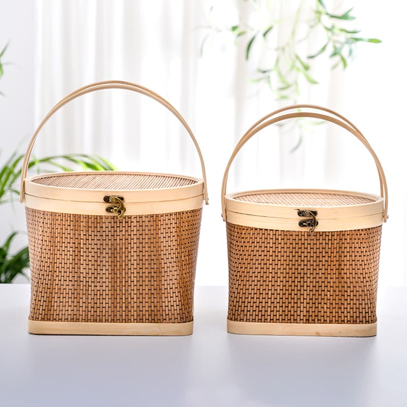 OI20 Bamboo Basket Woven Handled Mid-Autumn Mooncake Zongzi Packaging, Fruit, Eggs, Hairy Crab Specialty Gift Empty Box