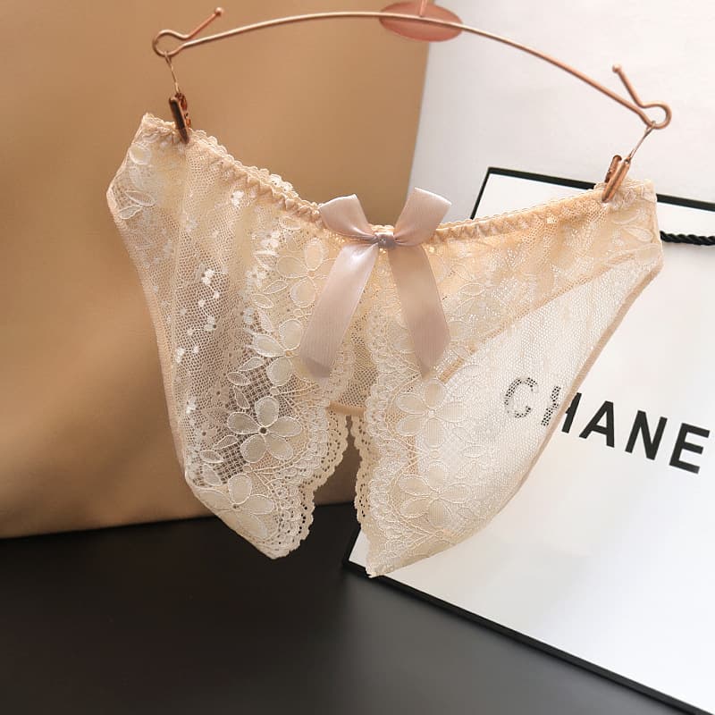 Sexy Women's Low Waist Briefs Crotch Opening Lace Transparent Design No-slip Teasing Triangle Panties